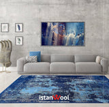 Alfombra Grande Moderna, Gruesa, Pelo con Relieve, Color Azul. Colección Yildiz