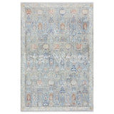 Alfombra  Moderna con Diseño Estilo Antiguo, Gruesa, Pelo con Relieve, Color Azul con Naranja. Colección Ulus.