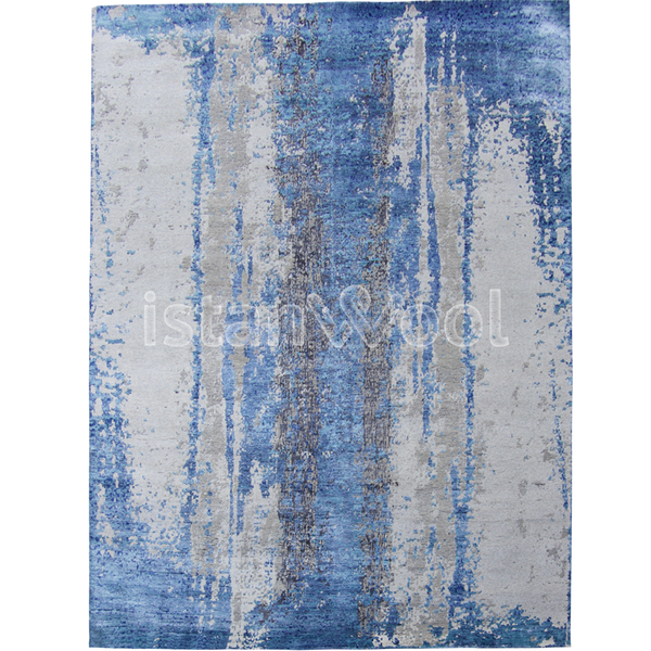 Alfombra Grande Moderna, Gruesa, Pelo con Relieve, Color Azul. Colección Everest