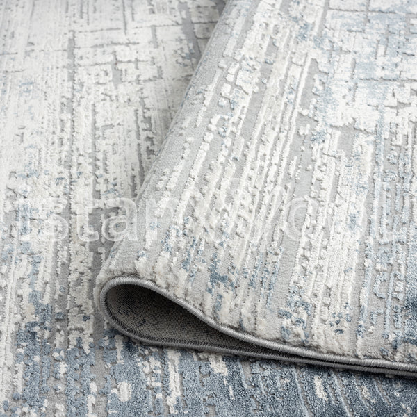 Alfombra Moderna, Gruesa, Pelo con Relieve, Azul con Gris. Colección Atakoy